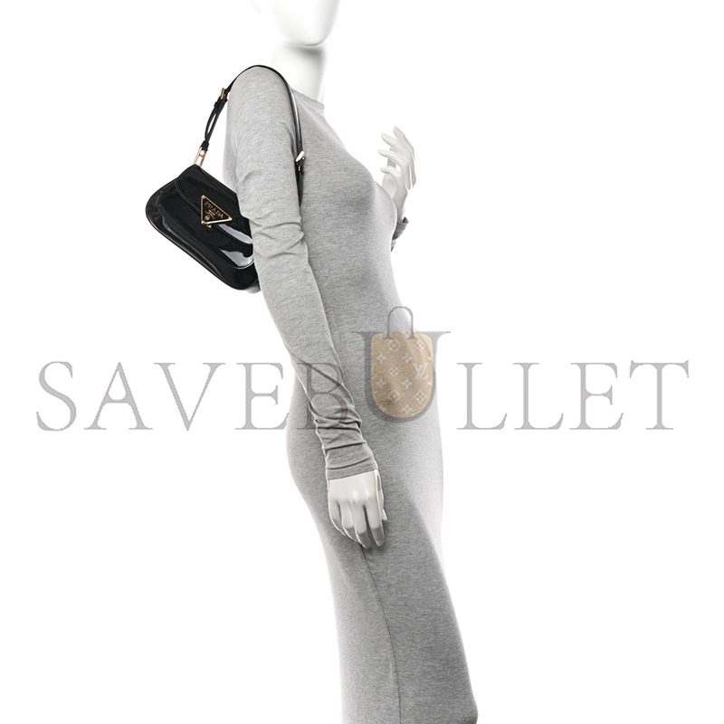 PRADA VERNICE TRIANGLE LOGO FLAP ADJUSTABLE STRAP SHOULDER BAG BLACK 1BD355 (24*11*4cm) 